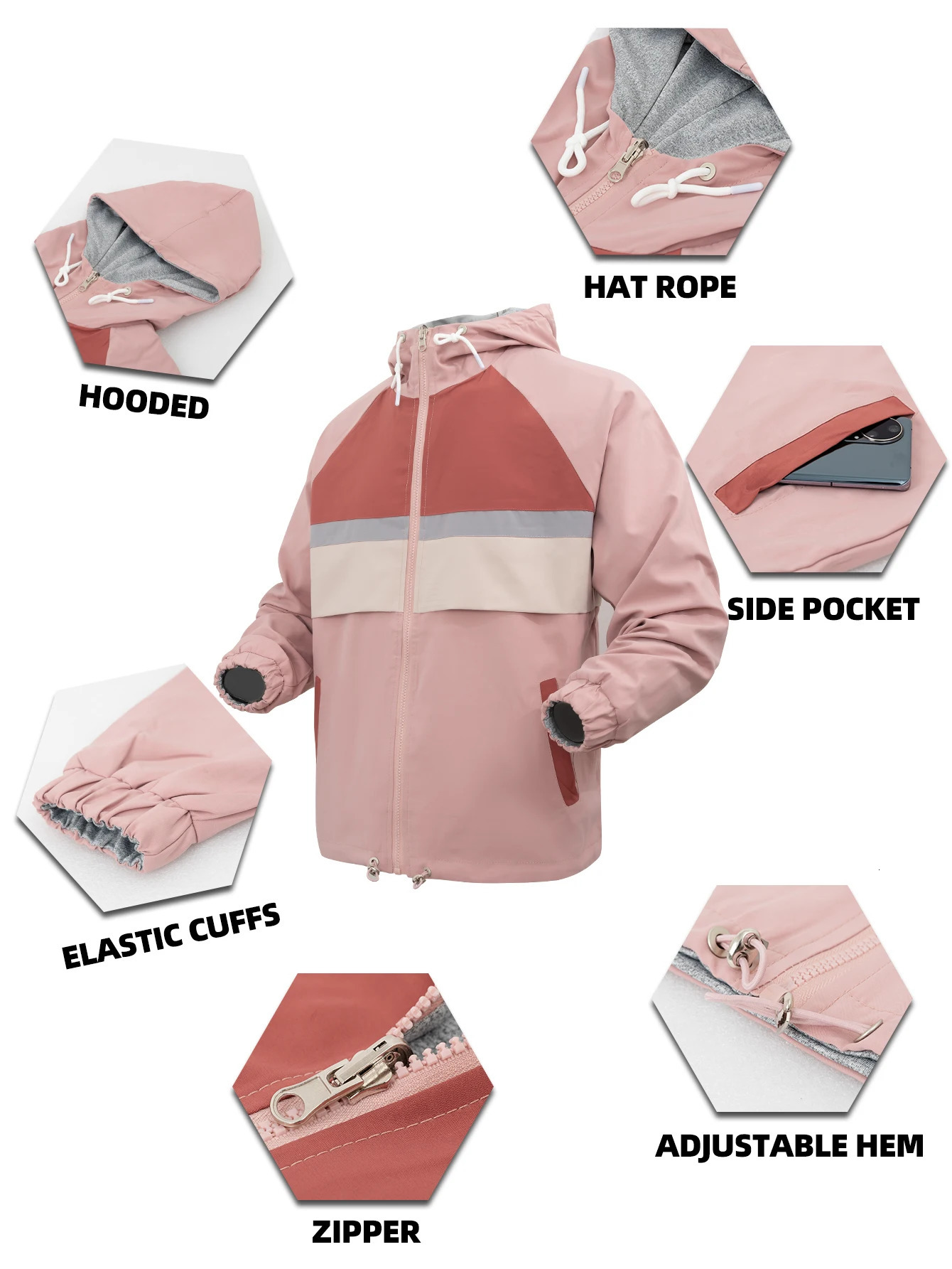 Womens reversible waterproof jacket lightweight outdoor windproof with hood and pocket used for hiking camping 250407