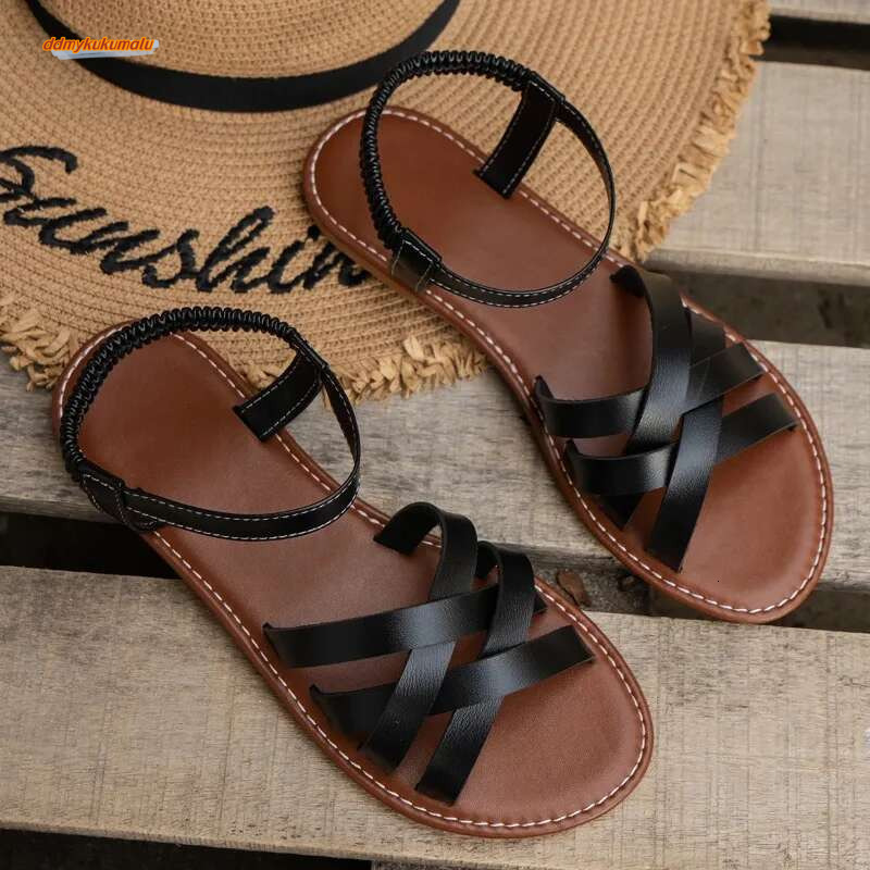 Flat 2024 Summer Hot Women Bottom Roman Strap Sandals with Non Slip Rubber Soles Ladies Daily Sandalia ddmykukumalu