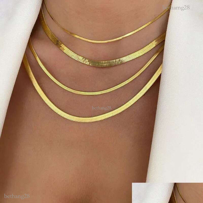 Chains Uni Snake Chain Women Necklace Choker Stainless Steel Herringbone Gold Color Necklaces For Jewelry 50Cm Drop Delivery Pendants Otmvu