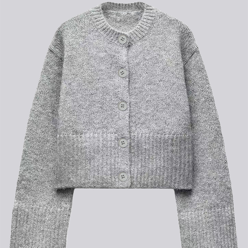 Women's new solid-color cardigan, versatile grey long-sleeved coat, romantic autumn outfit, going-out attire, back-to-school clothes---TVL048