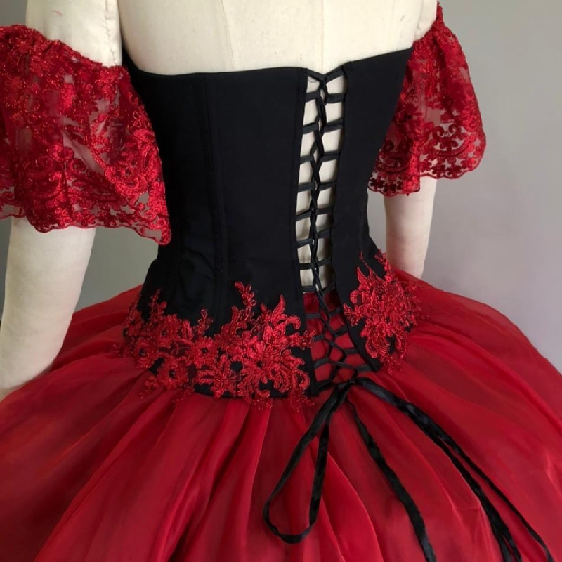 Victorian Gothic Short Prom Dress With Lace Red With Black Costume Evening Dress Vintage Formal Birthday Cosplay Party Wear Witch Vampire Vestidos De 