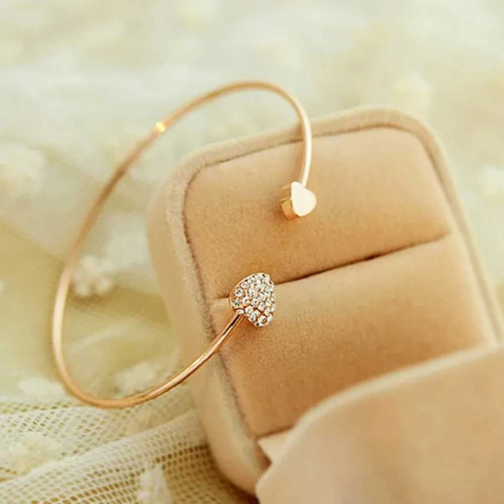 2024 New Arrival Fashion Adjustable Crystal Double Bow Bilezik Cuff Opening Bracelet for Wen Jewelry GiftsC250408