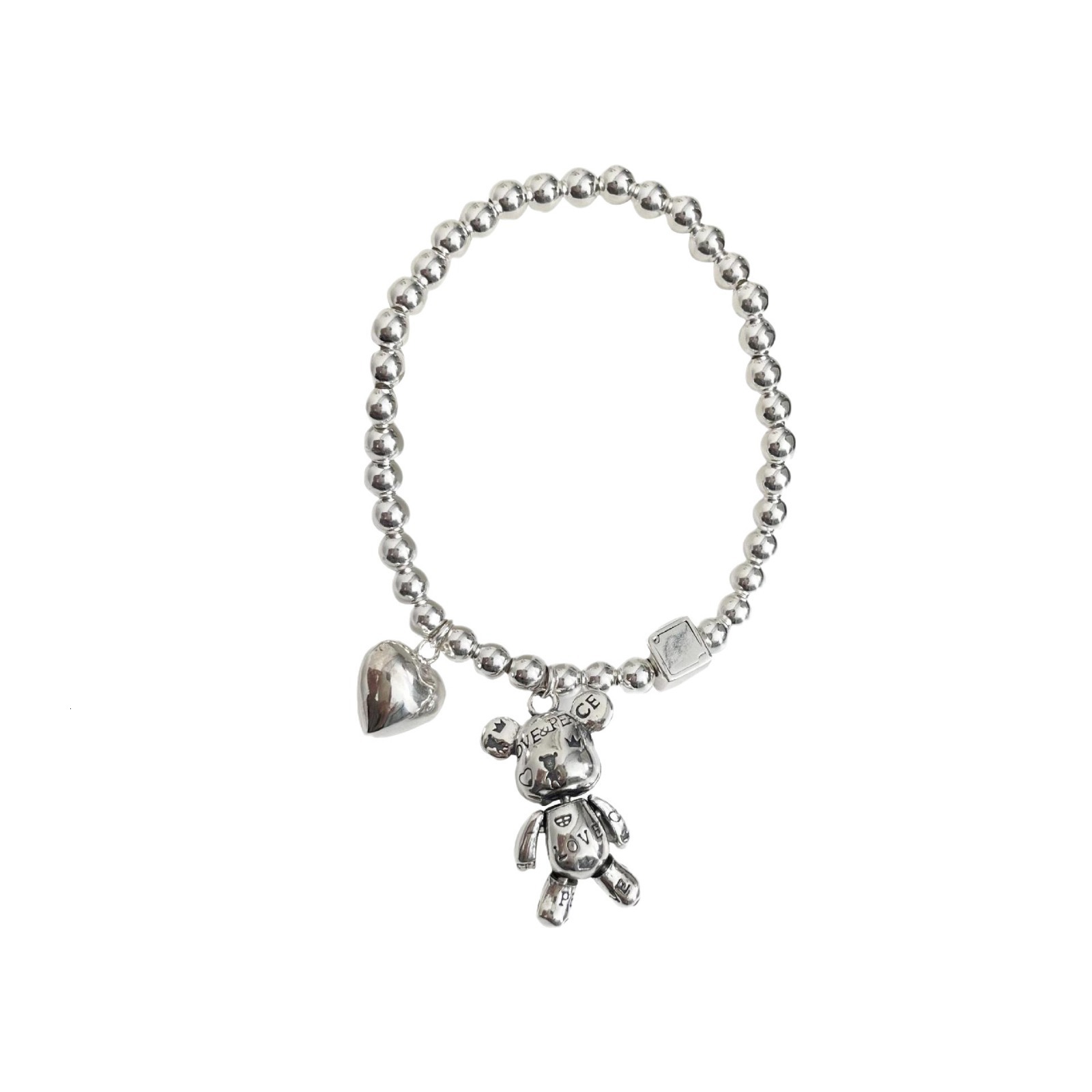 Love nical teddy bear stainless steel couple bracelet, niche high-end elastic rope bracelet