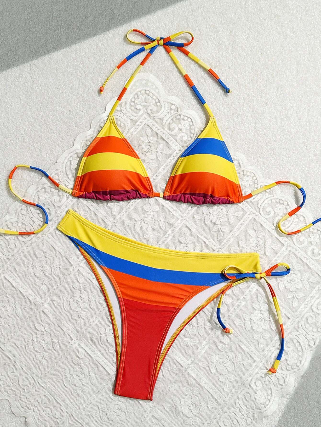 Dongdumaoyi Women S Rainbow Color Bikini Set Sexy Beach Vacation Backless Piece Swimsuit Summer Bathing Suit Bra Push Up Swimwear