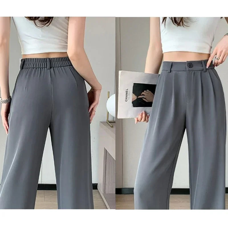 Womens set pants womens bag waist wide leg solid color Trouser womens straight leg mom classic office pants loose 250402