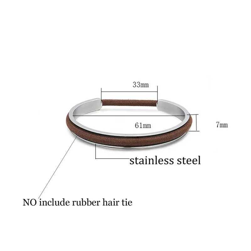 Stainless Steel Hair Band Bracelet C-Shaped Open Concave Arc Groove Rubber Band Gold Silver Color Titanium Steel Cuff BangleC250411