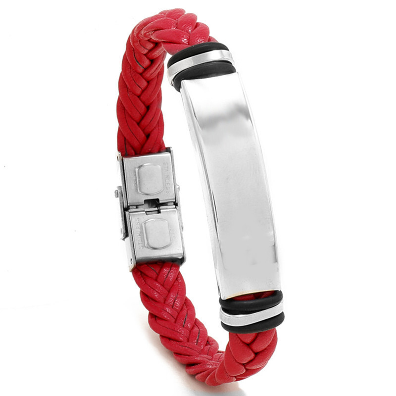 Stainless steel men's light plate leather woven bracelet, gift for boyfriend or friend