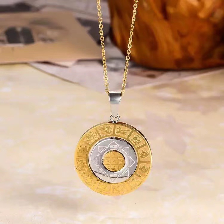 Hot selg Rotating Twee Zodiac Nine Palace Bagua Stainless Steel Buddha Pendant