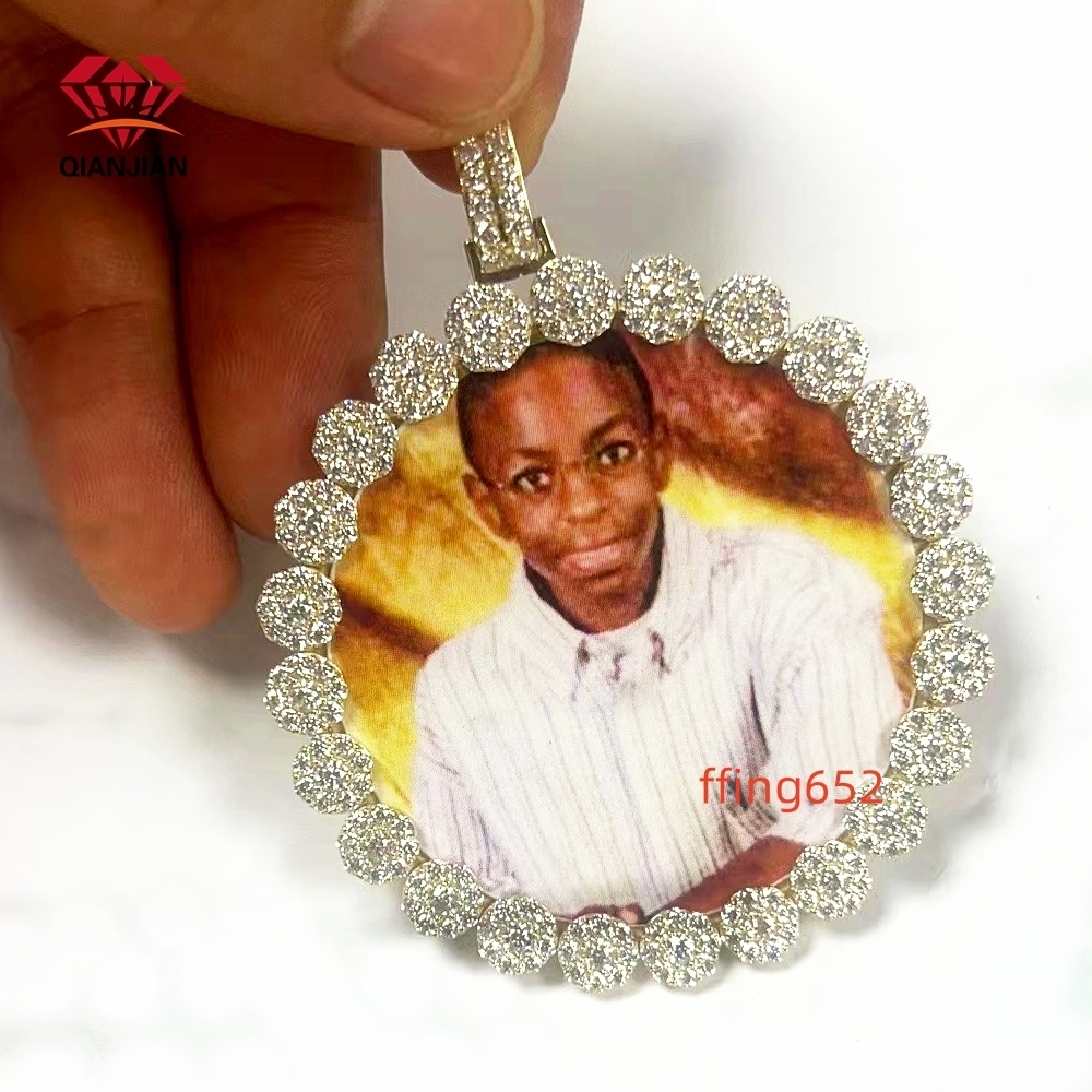 Hip Hop VVS Iced Out Moissanite Diamond DIY Photo Pendant Custom Picture Pendant Necklace Personalized Women Men Rapper Jewelry