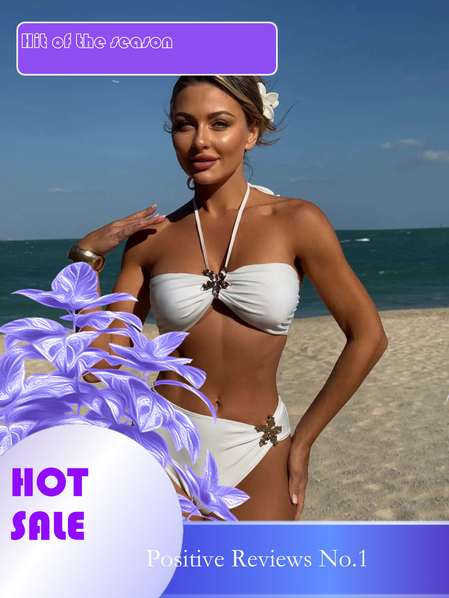 Dongdumaoyi Sexy Metal Five Pointed Star Bikini Set Women White Halter Pleate Push Up High Waist Swimsuit Summer Bathing Suit Swimwear