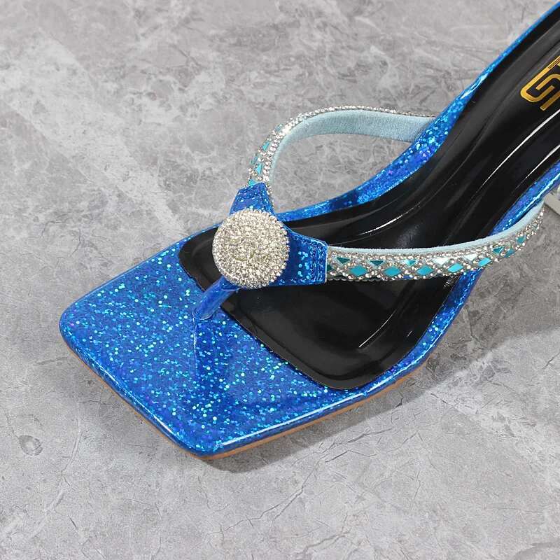 Fashion slippers 2025 summer new crystal folding high heels square high heels Korean version outer designer women's sandals 6CM1