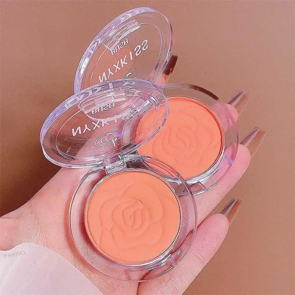 Monochrome matte embossed petal powder blusher palette peach face cream pink orange cheek contour makeup red female beauty cosmetics 250325