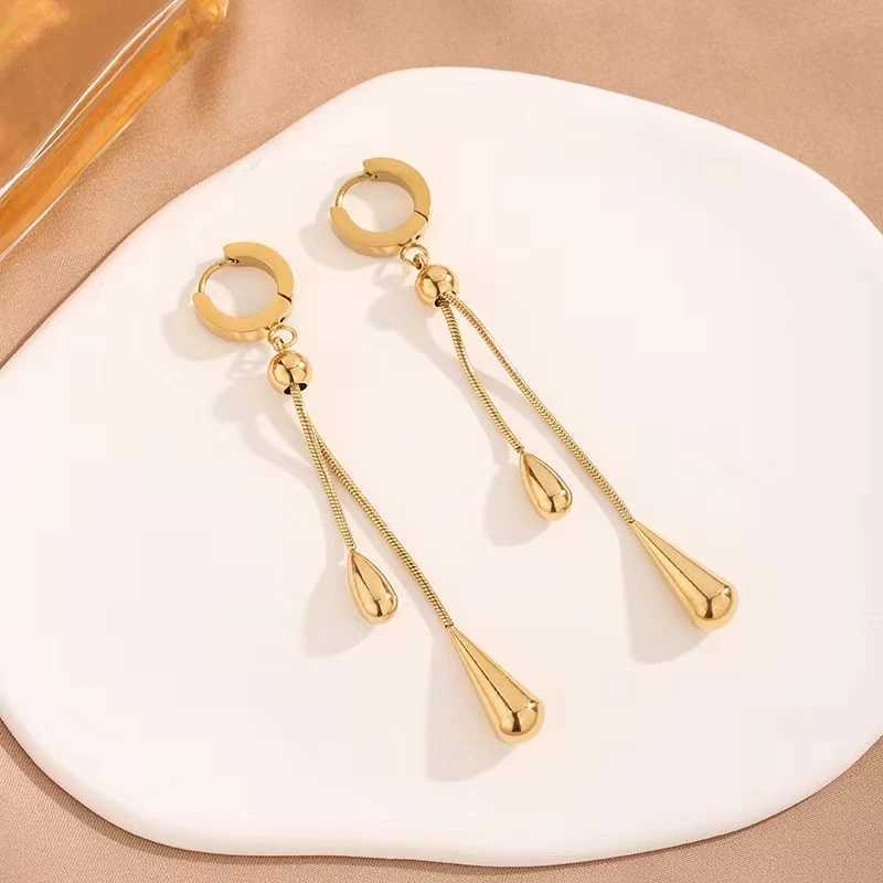 316L Stainless Steel New Fashion Exquisite Jewelry Pulling Adjustment Droplet Charm Chain Necklace Womens Earrings Y250408
