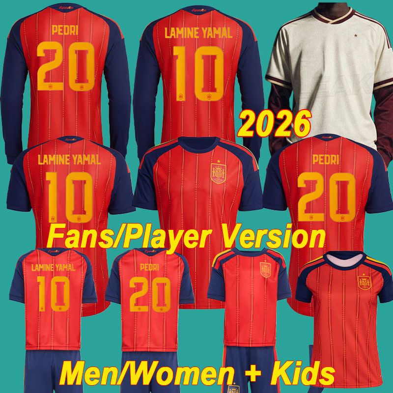 2026 Spain soccer jerseys PEDRI MORATA LAMINE YAMAL ZUBIMENDI Long Sleeve fans Player version BARRIOS YEREMY MERINO ES National shirts men women kids kit 3XL 4XL