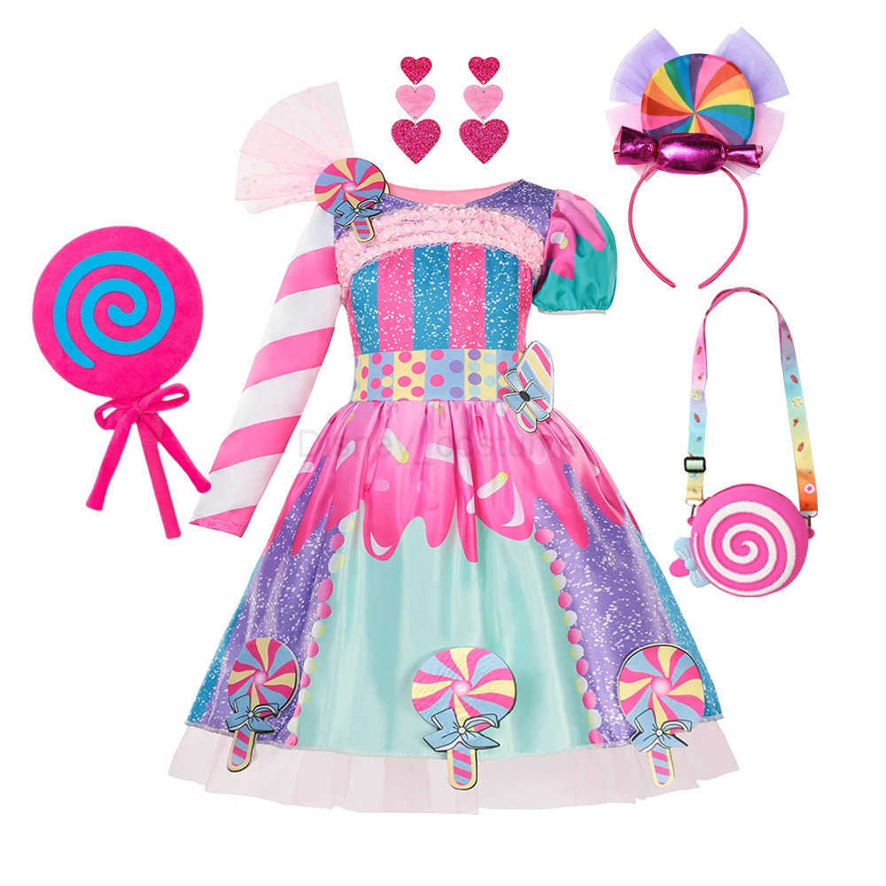 Disney Rainbow Lollipop Girls Dress Sweet Purim Festival Celebrate Costume Fancy Carnival Children Vestidos Princess Cosplay Outfits X250408