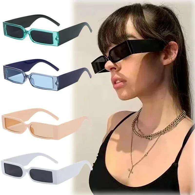 Rectangle Frame Fashion Sunglasses Hip Hop Vintage Designer Black Shades Small frame Glasses For Men Women UV400