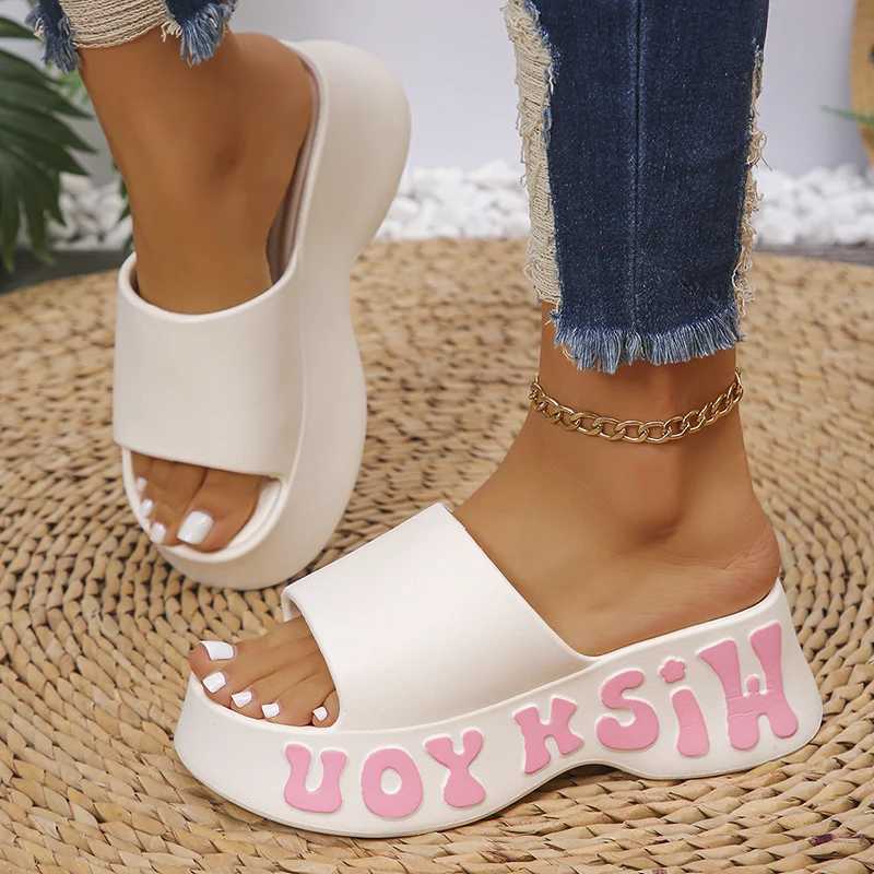 Fi letter printing platform slider womens EVA soft thick sole wedge sandals womens summer N slider outdoor beach sliderXJ250407