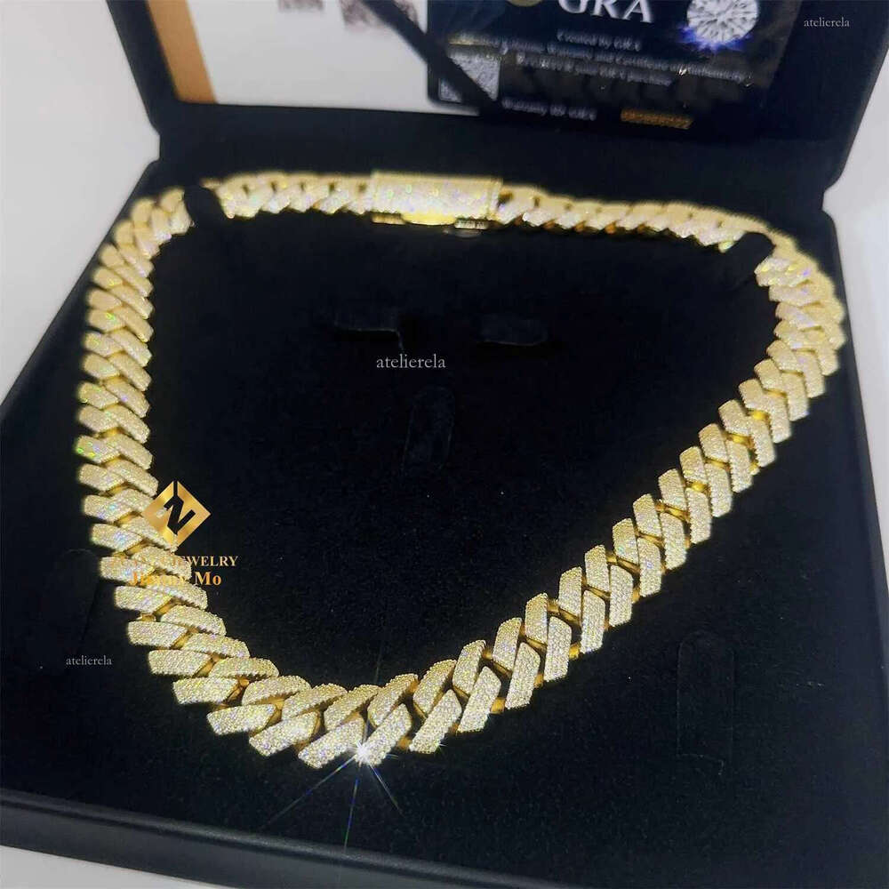 2023 Pass Dia Tester Iced Out 15mm 4 Row Sier 14k Real Gold Plated Vvs1 Moissanite Cuban k Chain Necklace Men