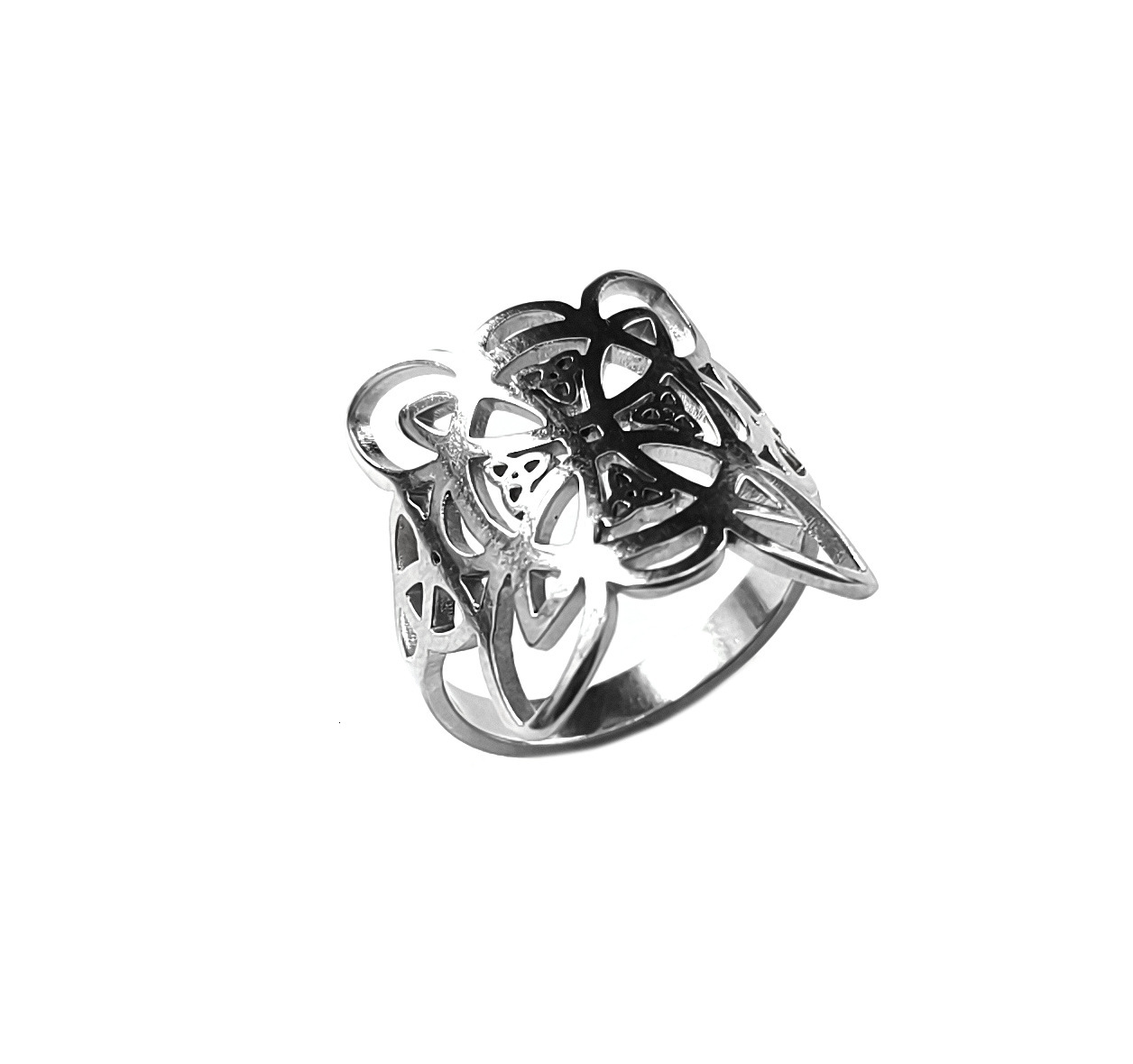 Top Source New Fashionable Versatile Witch with Celtic Triangle Frame Hollow Stainless Steel Four Tailed Ring as a Gift for Boyfriend