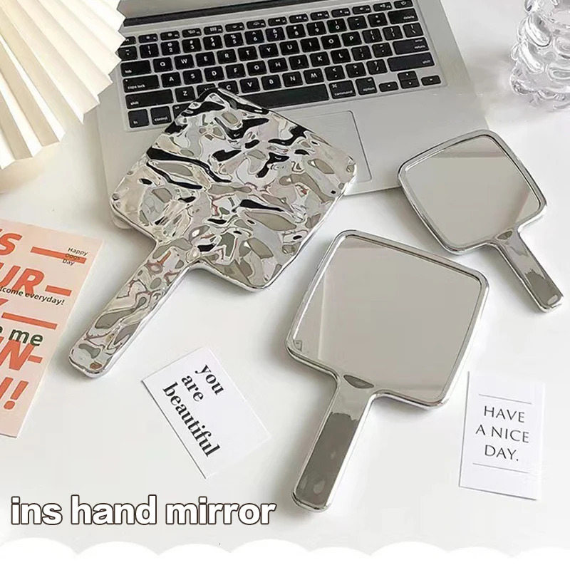 Electroplated Handle Makeup Mirrors Beauty Portable Round Hand Square Hand SML Make Up Mirror 250402