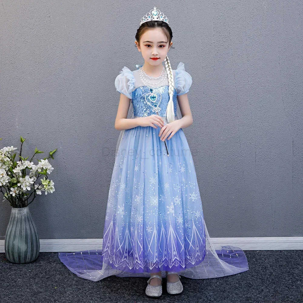 Disney 2024 Elsa cosplay dress childrens Halloween frozen carnival girls birthday Elsa princess cosplay sequins Viscidos X250408