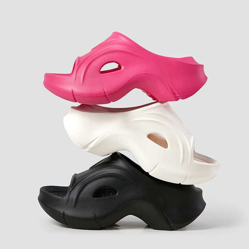 Womens short and chubby platform peeping toe slider EVA summer beach wedge high-heeled sandals Fi solid thick sole N sliderXJ250407