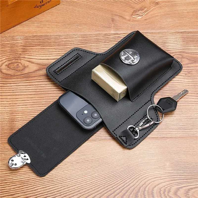 Leather mobile phone bag set mens fan-shaped bag key vertical summer mens work website waist bag wearing waist belt around. Z250407