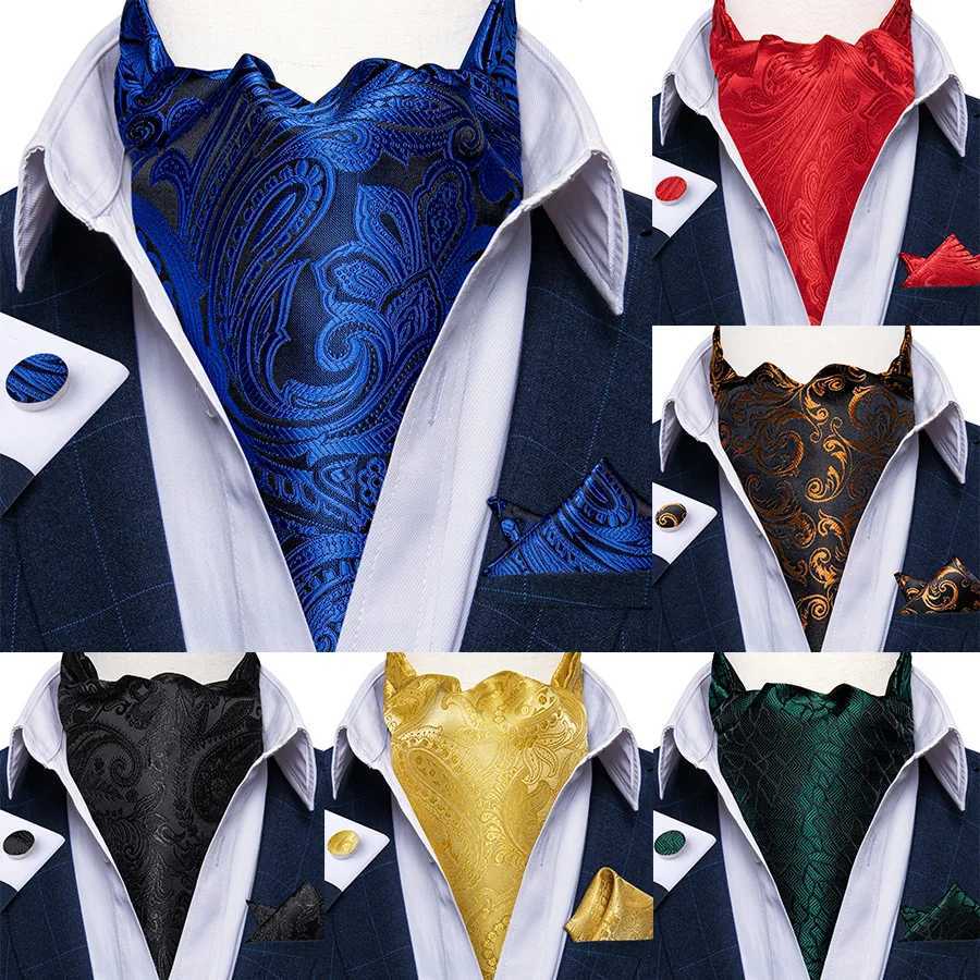 Ascot Ties for Men Luxury Paisley Floral Blue Black Cravat Necktie and Handkerchief Cufflinks Wedding Business Suits Accessories X250407