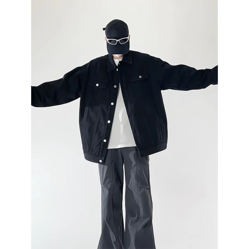 Spring black denim jacket mens casual pocket streetwear hiphop loose bomber Plus size 4XL 250407