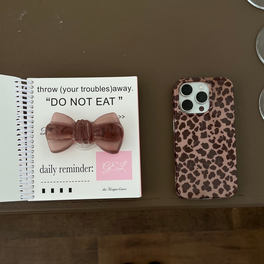 Full Edge Leopard Print Bow Stand Phone Case Compatible with iPhone 17/16 Pro Max Personalized iPhone 15/14