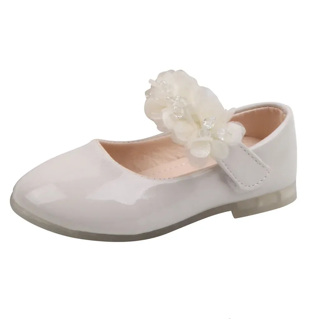 Toddler Infant Kids Girl Lace Crystal Bright Princess Party Leather Shoe Dance Shoe Solid Hook Loop Childrens Shoes For Girls 250407