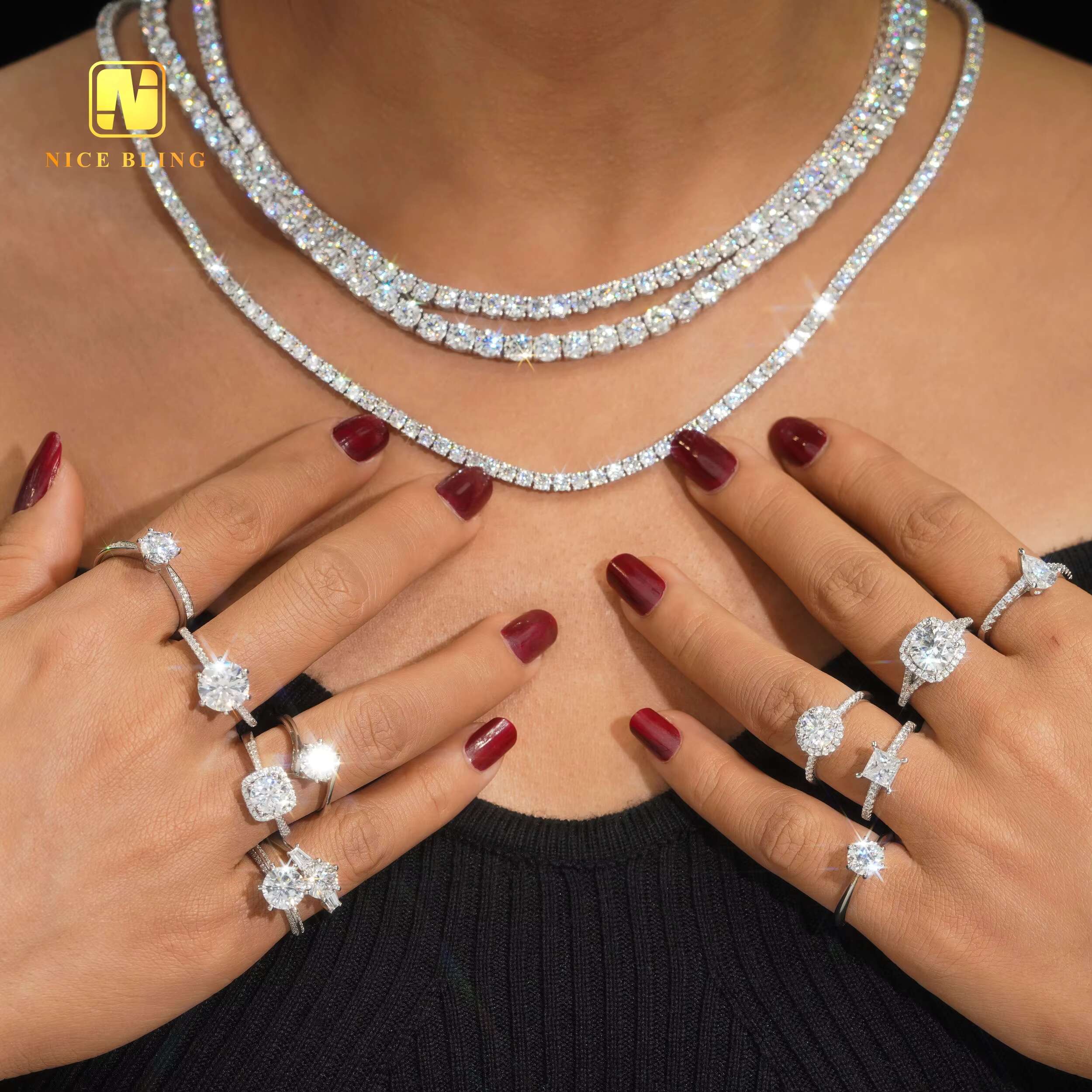 Iced Out 5mm Moissanite Tennis Chains Gold Plated 925 Sterling Silver Hip Hop Tennis Necklaces Bracelets for Men and Women