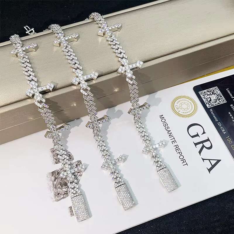 Fashion Jewelry Iced Out Cross Design Moissanite Cuban Chain Bracelet 6mm Hip Hop Bracelet 925 Silver Cuban Link Bracelet