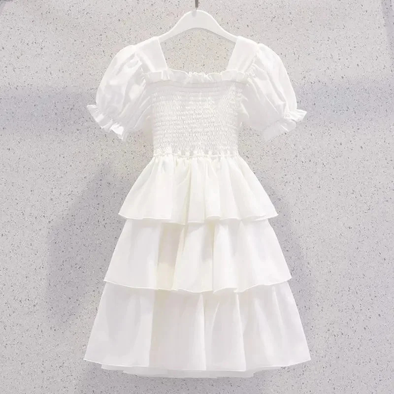 spring summer Kids white Dresses Child Clothes Teenager Girls Daily Wear backless ball gown layered dress 4 6 8 6 9 12 year 250408