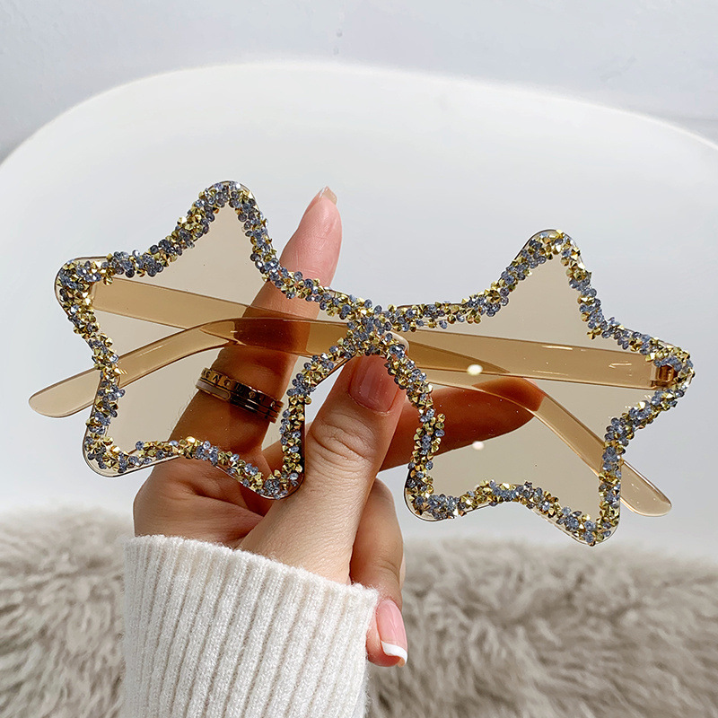 Colorful Cute Street Style Sunglasses with Diamond Accents and Star Design