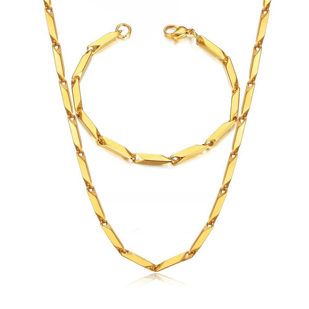 Gold stainless steel 3mm irregular chain bracelet necklace womens fashion party wedding jewelry set gift Y250408