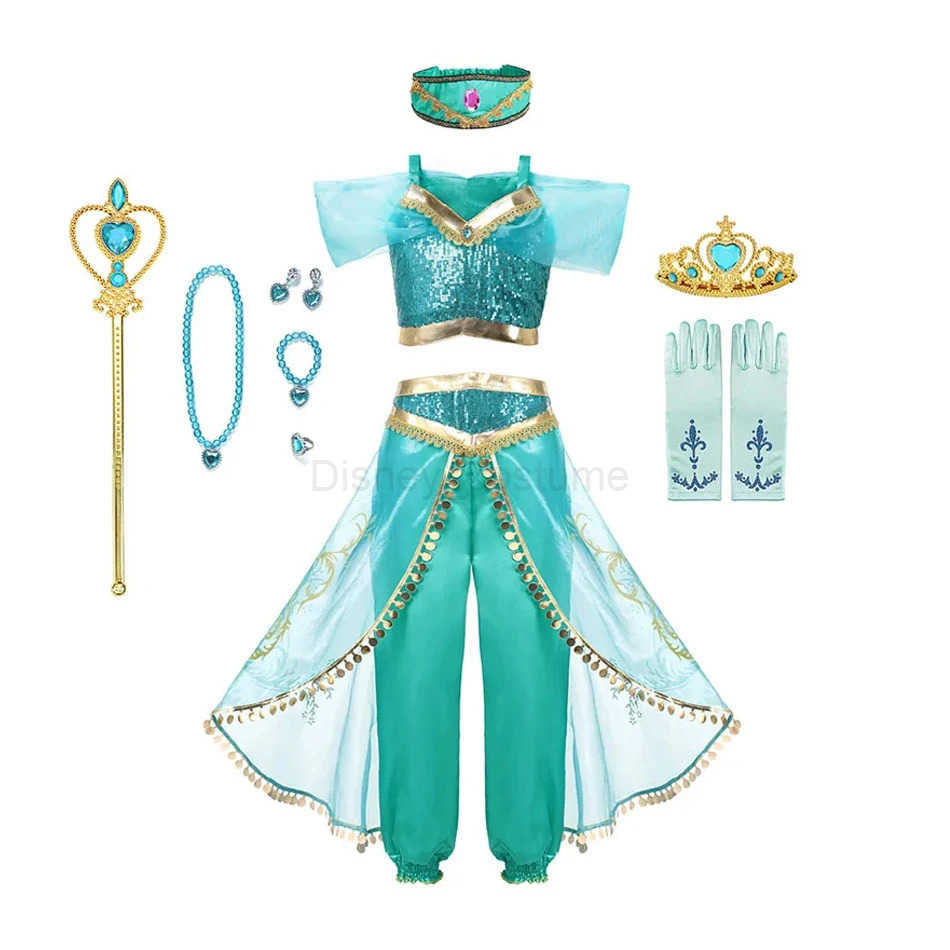 Disney Jasmine Princess Dress Princess Dress Up Of Aladdin The Magic Lamp Costume Girls Birthday Party Halloween Fantasy Top Pants X250408