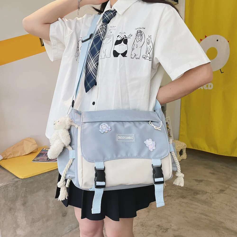 Haruku Nylon Crossbody Large Capacity Ladies Messenger Pouch Hit Color Casual Shoulder Bag Zipper Pocket For Work Sports