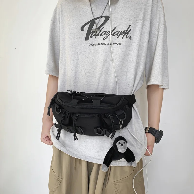 Techwear Punk Hip Hop Cross Bag Mens Street Leisure Bicycle Fanny Bag Large Capacity Waterproof Waist Bag 250402