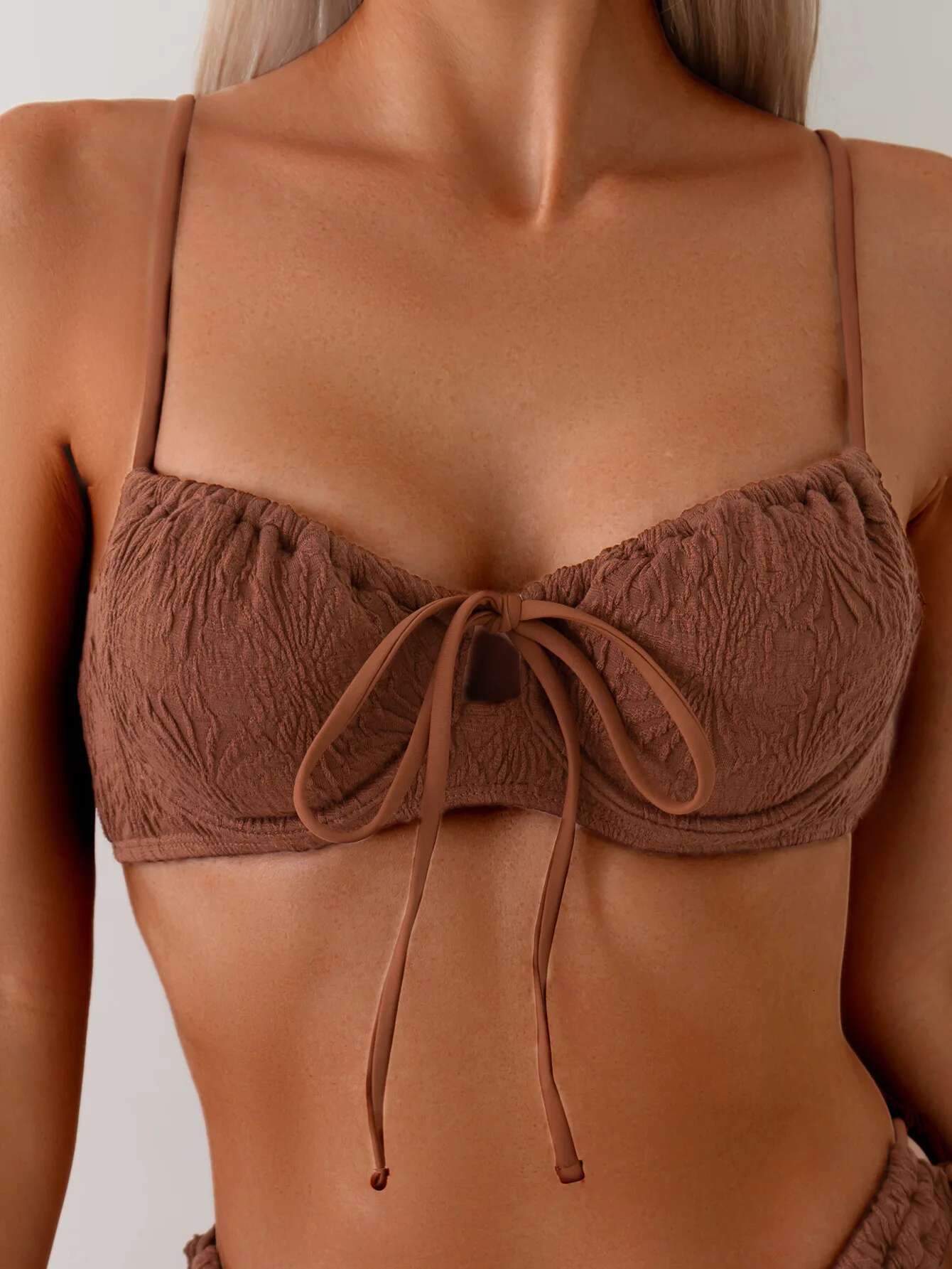 Dongdumaoyi Sexy Coffee Bikini Women Front Tie Push Up Underwire Swimsuit Brazilian Cut Out Beach Bathing Suit Side Thong Swimwear