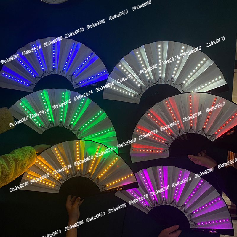 13inch Luminous Folding Rave Fan Led Play Colorful Hand Held Abanico LED Fans For Dance Neon DJ Night Club Party