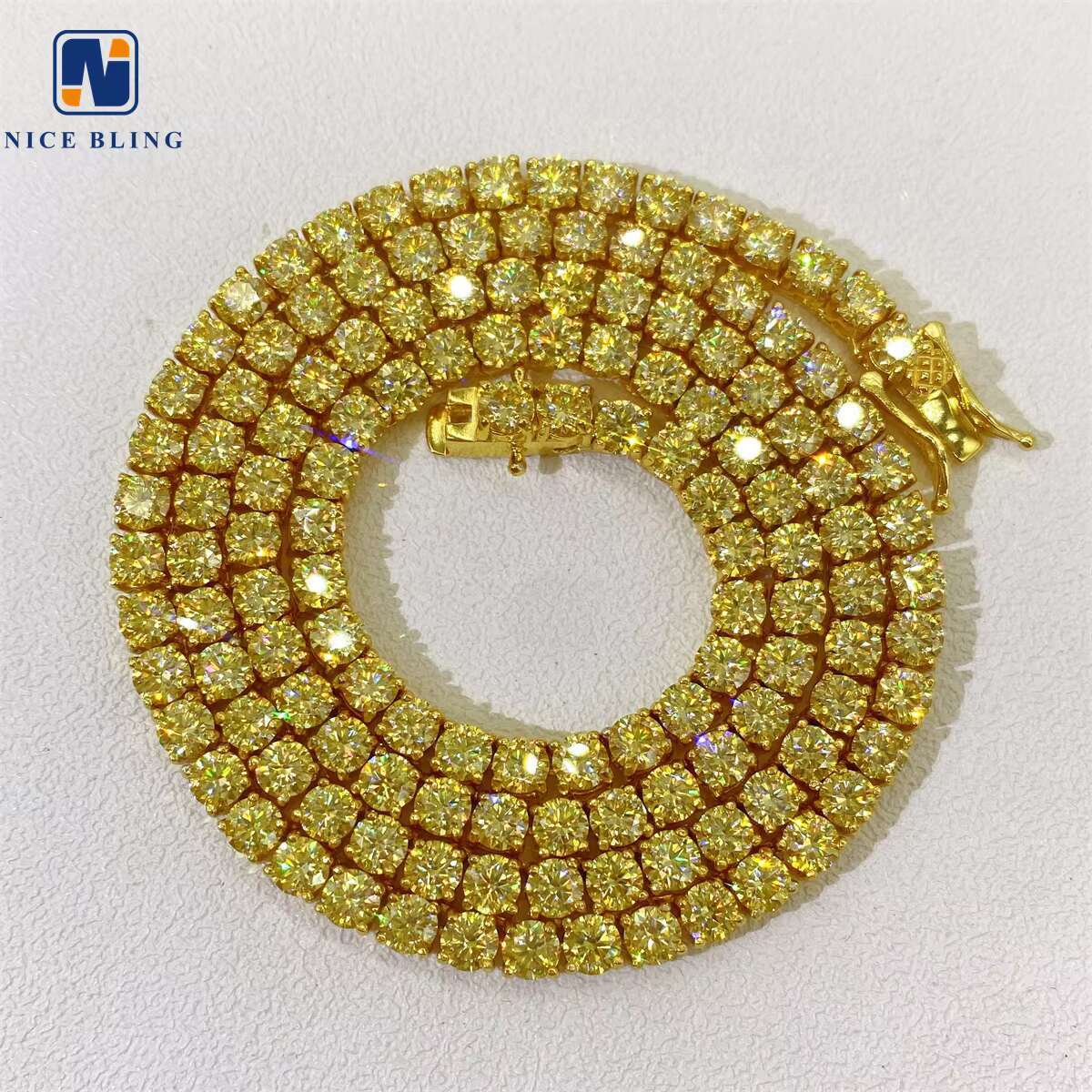 Bling HipHop Jewelry Yellow Tennis Chain Iced Out VVS Moissanite Diamond 4mm Colorful Tennis Fashion Jewelry Necklaces