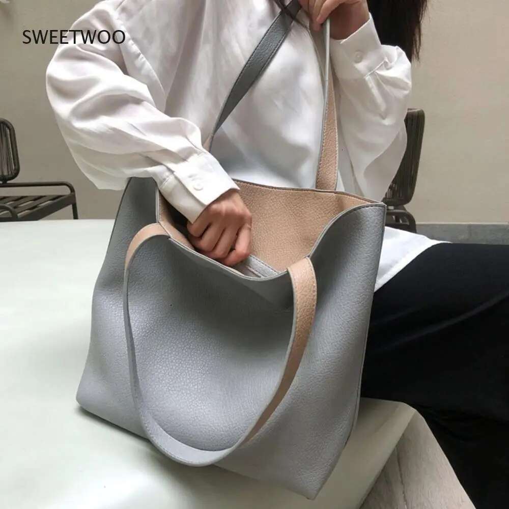 PU Leather Ladies Novelty Design Shoulder For Women Double Side Color Student Book Shopping Bag Large Capacity Tote Handbag