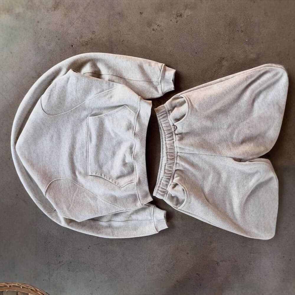 American casual cut simple hooded sweatshirt loose solid color versatile set