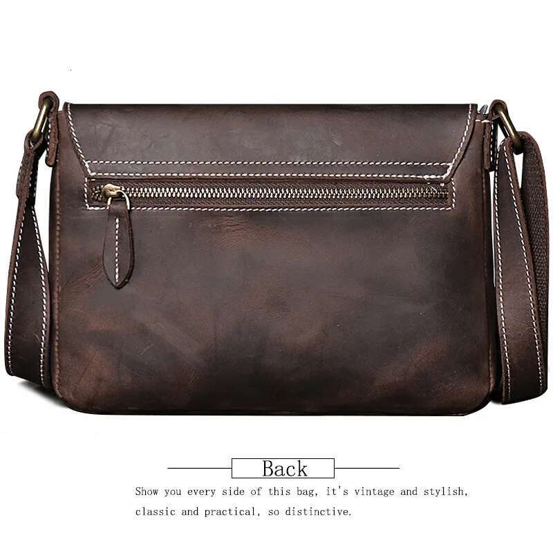 Men's Small Genuine New Simple Cowhide Shoulder Crazy Horse Leather Crossbody Bag Large Capacity Messenger Bags