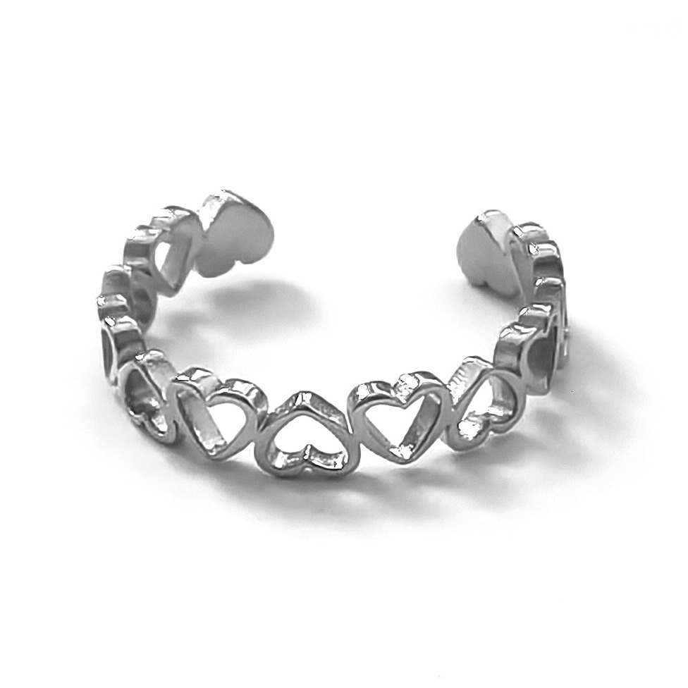 Top Source New Connected Front and Back Peach Heart Open Hollow Stainless Steel Flower shaped Ring