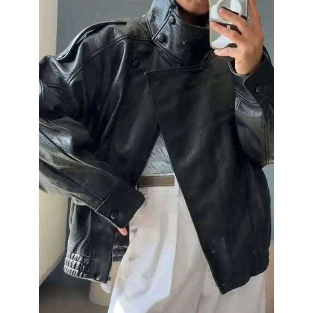 Autumn Faux Jacket For Women Casual Solid Long Sleeve Zipper Pu Leather Coats New Fashion Female Streetwear