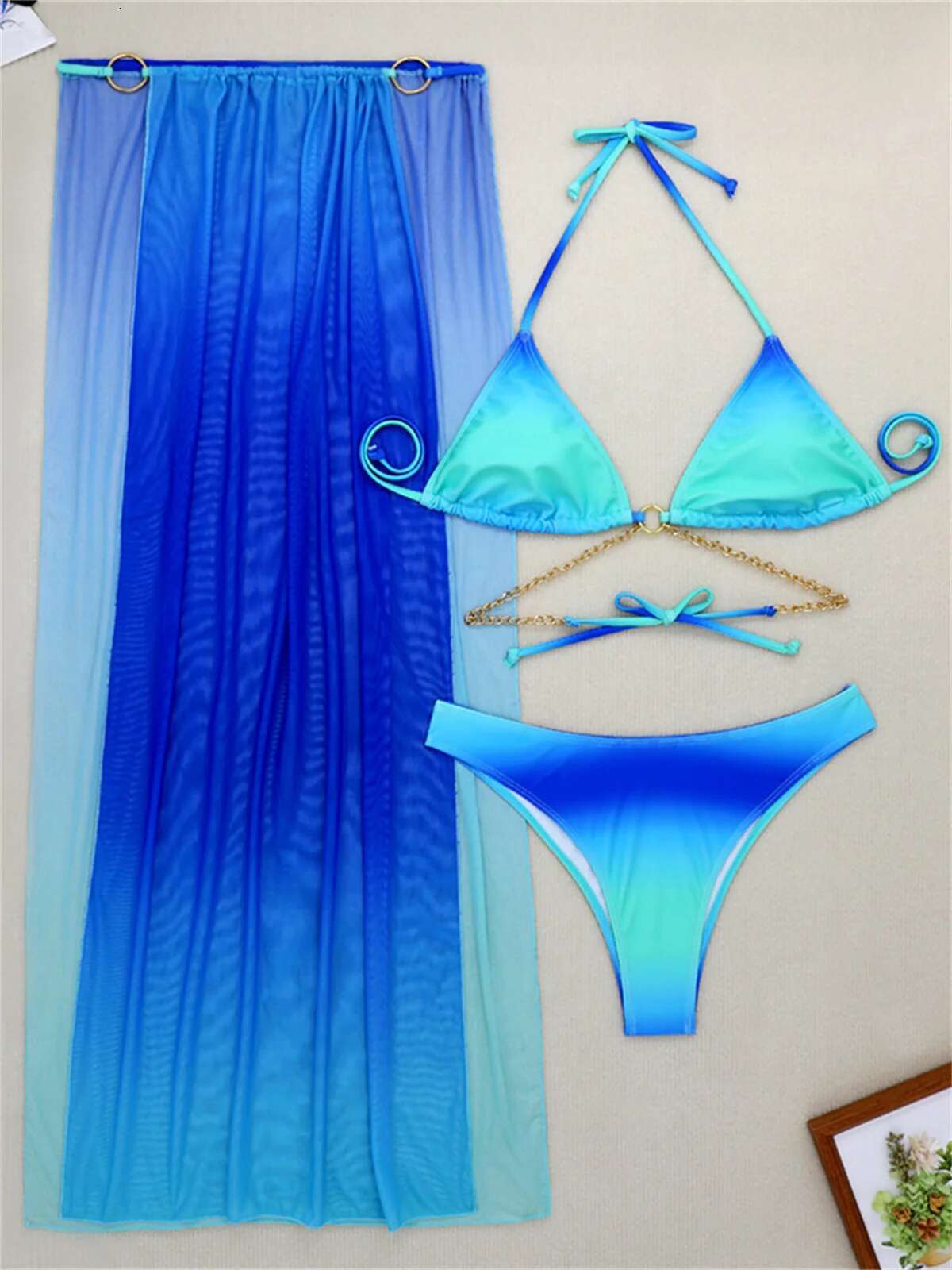 Dongdumaoyi Pieces Thong Bikini Set Swimsuit Women Kimono Swimwear Sexy Gradient Metal Criss Cross Bathing Suit Cover Up Bikinis