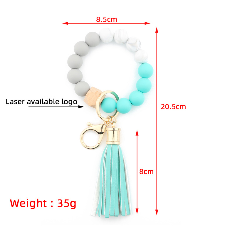 Silicone Key Ring Bracelet Beaded Wrislet Keychain Portable House Car Keys Holder Wristlet Wrist for Women Bangle Cute Keyrings Chains Girls with Leat