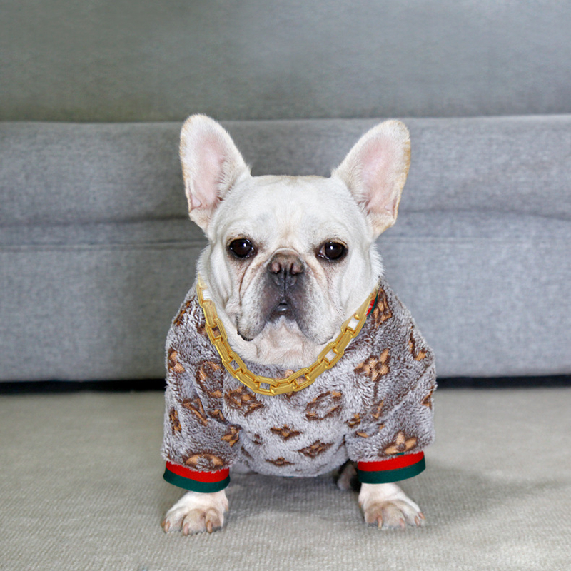 Designer Dog Clothes French Bulldog Sweater - Warm Flannel Fabric Floral Brown Prints Dog Clothes, Updated Sweater for Dogs, Cozy Dog Winter Coat for Cold Weather XXL 311